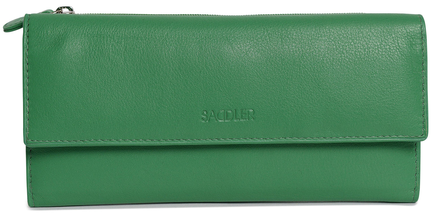 SADDLER CLAIRE Long Leather Trifold Purse - 18 Card Slots, Dual Zip Pockets, and Note Sections - RFID Protected
