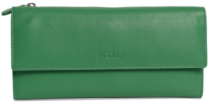 SADDLER CLAIRE Long Leather Trifold Purse - 18 Card Slots, Dual Zip Pockets, and Note Sections - RFID Protected
