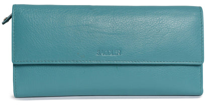 SADDLER CLAIRE Long Leather Trifold Purse - 18 Card Slots, Dual Zip Pockets, and Note Sections - RFID Protected