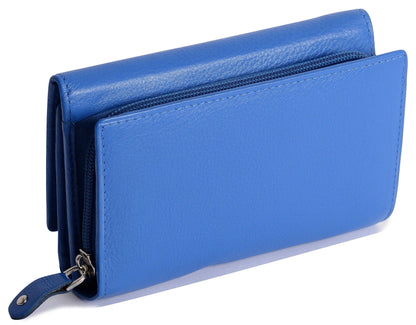 Compact Trifold Leather Purse "Eleanor" – Handmade by Saddler | RFID Protected & Gift Boxed | 10 Card Slots & Rear Zip Coin Pocket