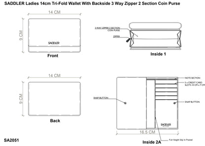 Compact Trifold Leather Purse "Eleanor" – Handmade by Saddler | RFID Protected & Gift Boxed | 10 Card Slots & Rear Zip Coin Pocket