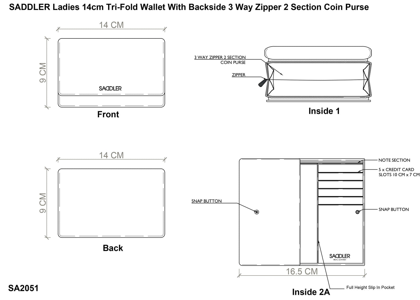 Compact Trifold Leather Purse "Eleanor" – Handmade by Saddler | RFID Protected & Gift Boxed | 10 Card Slots & Rear Zip Coin Pocket