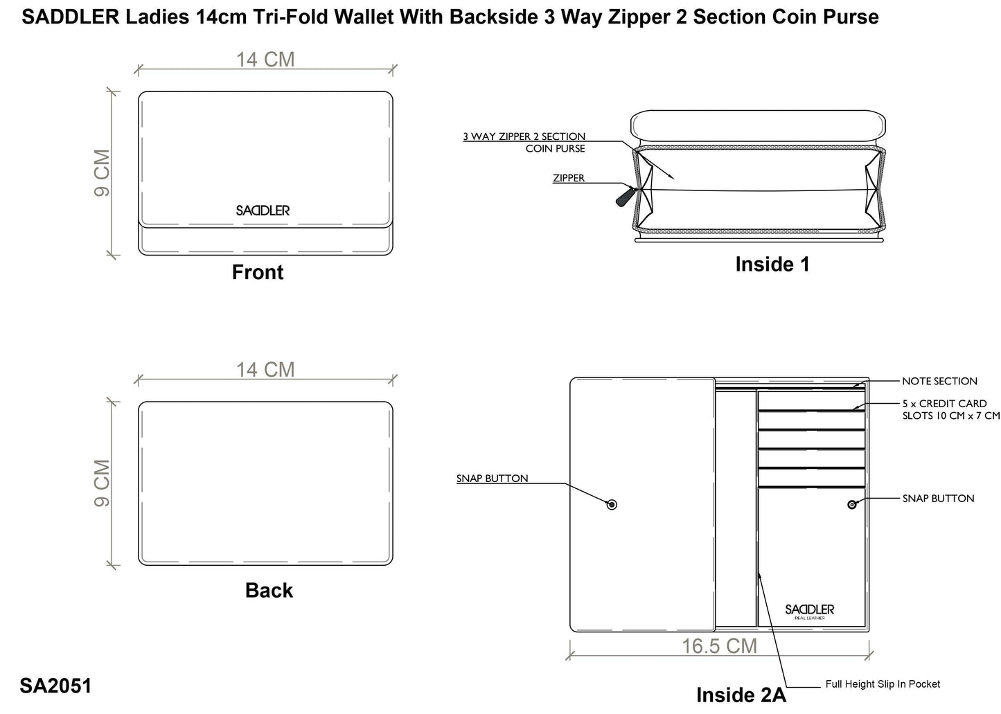 Compact Trifold Leather Purse "Eleanor" – Handmade by Saddler | RFID Protected & Gift Boxed | 10 Card Slots & Rear Zip Coin Pocket