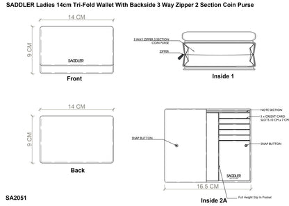 Compact Trifold Leather Purse "Eleanor" – Handmade by Saddler | RFID Protected & Gift Boxed | 10 Card Slots & Rear Zip Coin Pocket