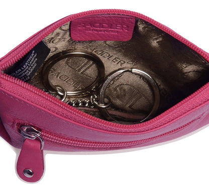 Compact Leather Coin & Card Purse "Ellie" – Handmade by Saddler | RFID Protected & Gift Boxed | With Front Zip Pocket & Key Holder