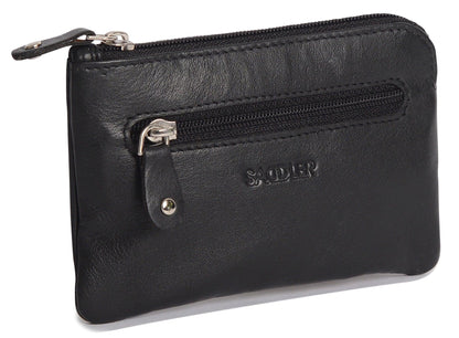 Compact Leather Coin & Card Purse "Ellie" – Handmade by Saddler | RFID Protected & Gift Boxed | With Front Zip Pocket & Key Holder