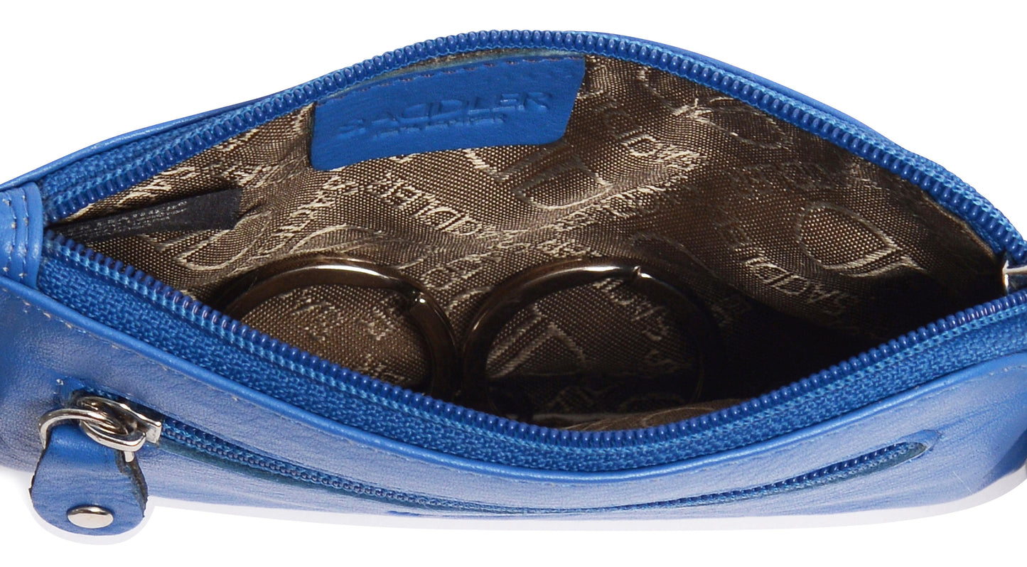 Compact Leather Coin & Card Purse "Ellie" – Handmade by Saddler | RFID Protected & Gift Boxed | With Front Zip Pocket & Key Holder