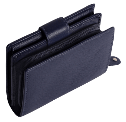 SADDLER EMILY Handmade Leather Mid-Size Wallet – RFID Protected | 10 Card Slots, Secure Tab Closure & Zipped Coin Pocket | Gift Boxed