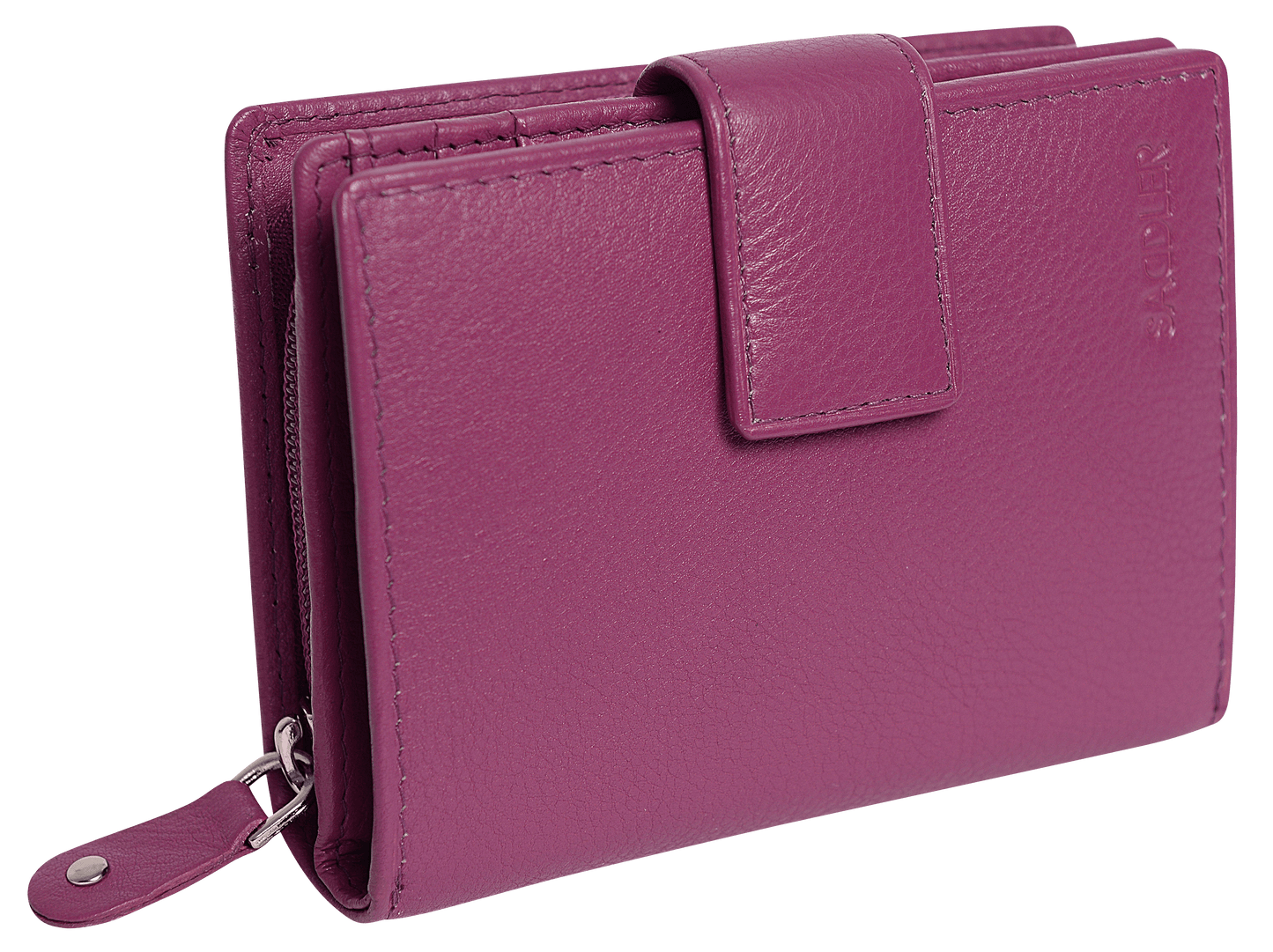 SADDLER EMILY Handmade Leather Mid-Size Wallet – RFID Protected | 10 Card Slots, Secure Tab Closure & Zipped Coin Pocket | Gift Boxed