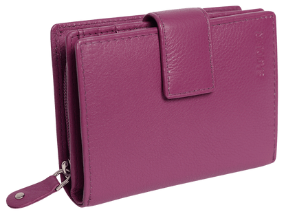 SADDLER EMILY Handmade Leather Mid-Size Wallet – RFID Protected | 10 Card Slots, Secure Tab Closure & Zipped Coin Pocket | Gift Boxed