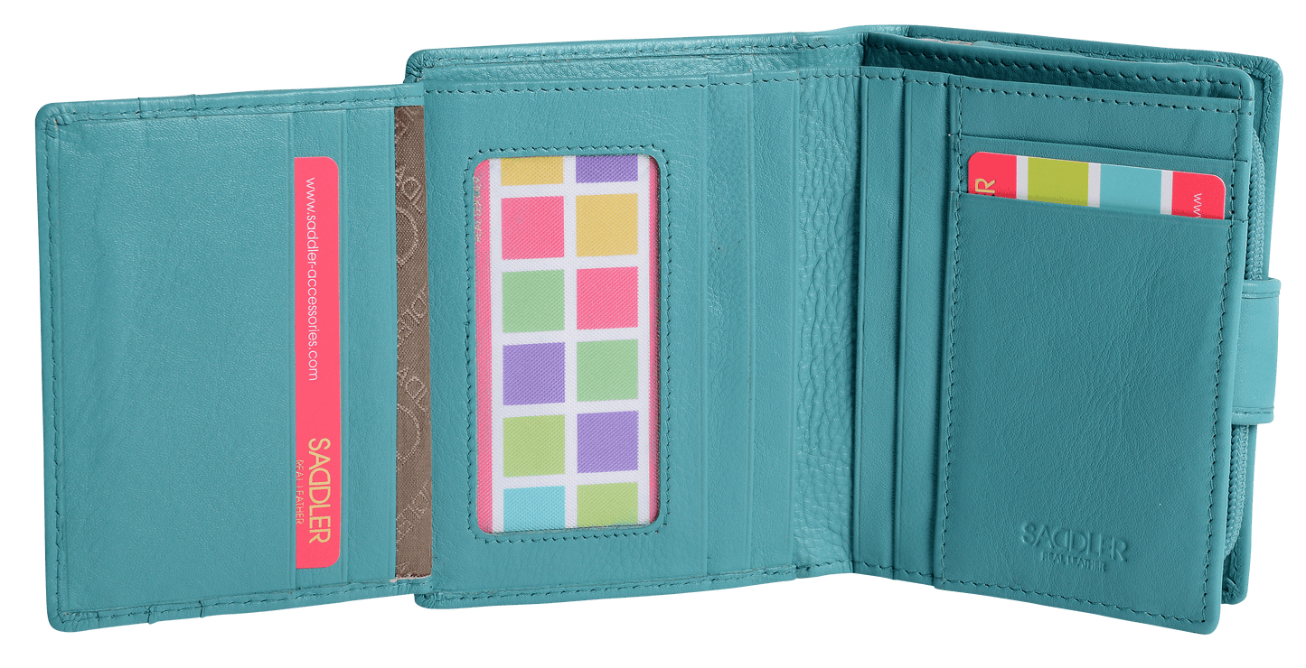SADDLER EMILY Handmade Leather Mid-Size Wallet – RFID Protected | 10 Card Slots, Secure Tab Closure & Zipped Coin Pocket | Gift Boxed