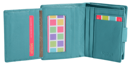 SADDLER EMILY Handmade Leather Mid-Size Wallet – RFID Protected | 10 Card Slots, Secure Tab Closure & Zipped Coin Pocket | Gift Boxed