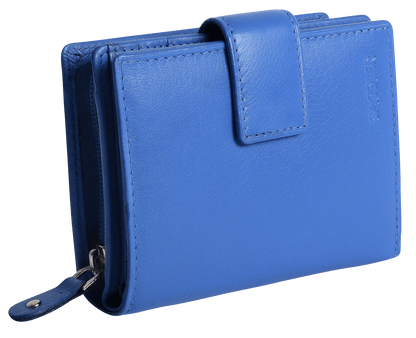 SADDLER EMILY Handmade Leather Mid-Size Wallet – RFID Protected | 10 Card Slots, Secure Tab Closure & Zipped Coin Pocket | Gift Boxed