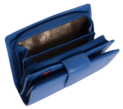 SADDLER EMILY Handmade Leather Mid-Size Wallet – RFID Protected | 10 Card Slots, Secure Tab Closure & Zipped Coin Pocket | Gift Boxed