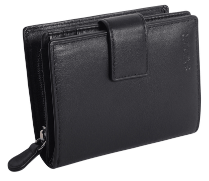 SADDLER EMILY Handmade Leather Mid-Size Wallet – RFID Protected | 10 Card Slots, Secure Tab Closure & Zipped Coin Pocket | Gift Boxed