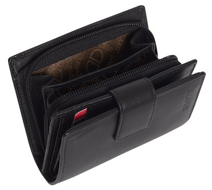 SADDLER EMILY Handmade Leather Mid-Size Wallet – RFID Protected | 10 Card Slots, Secure Tab Closure & Zipped Coin Pocket | Gift Boxed