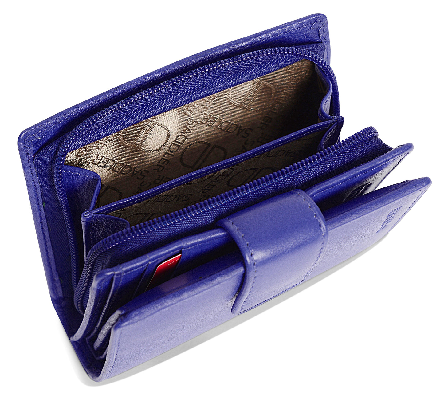 SADDLER EMILY Handmade Leather Mid-Size Wallet – RFID Protected | 10 Card Slots, Secure Tab Closure & Zipped Coin Pocket | Gift Boxed