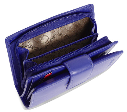 SADDLER EMILY Handmade Leather Mid-Size Wallet – RFID Protected | 10 Card Slots, Secure Tab Closure & Zipped Coin Pocket | Gift Boxed