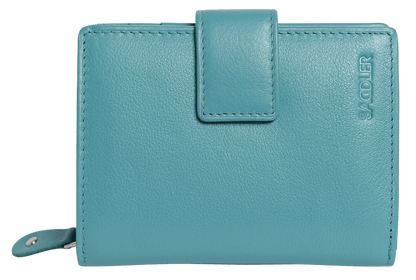 SADDLER EMILY Handmade Leather Mid-Size Wallet – RFID Protected | 10 Card Slots, Secure Tab Closure & Zipped Coin Pocket | Gift Boxed