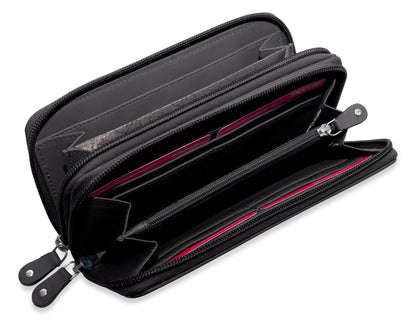 SADDLER GABRIELLA Leather Double Zip Around Purse - 8 Card Slots, Phone Pocket, and Coin Purse - RFID Protected