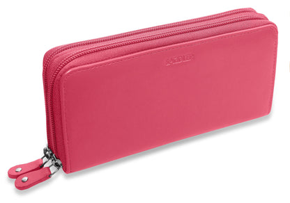 SADDLER GABRIELLA Leather Double Zip Around Purse - 8 Card Slots, Phone Pocket, and Coin Purse - RFID Protected