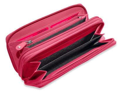 SADDLER GABRIELLA Leather Double Zip Around Purse - 8 Card Slots, Phone Pocket, and Coin Purse - RFID Protected