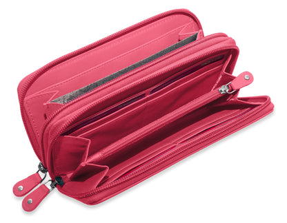 SADDLER GABRIELLA Leather Double Zip Around Purse - 8 Card Slots, Phone Pocket, and Coin Purse - RFID Protected