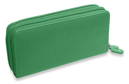 SADDLER GABRIELLA Leather Double Zip Around Purse - 8 Card Slots, Phone Pocket, and Coin Purse - RFID Protected