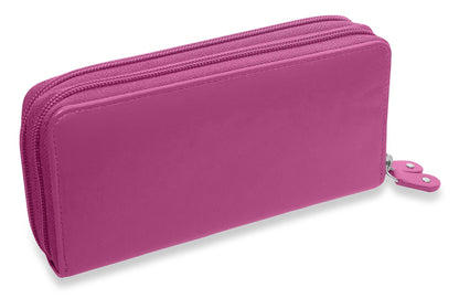 SADDLER GABRIELLA Leather Double Zip Around Purse - 8 Card Slots, Phone Pocket, and Coin Purse - RFID Protected