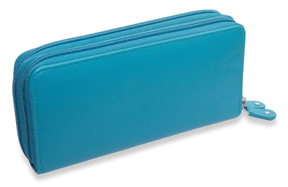 SADDLER GABRIELLA Leather Double Zip Around Purse - 8 Card Slots, Phone Pocket, and Coin Purse - RFID Protected