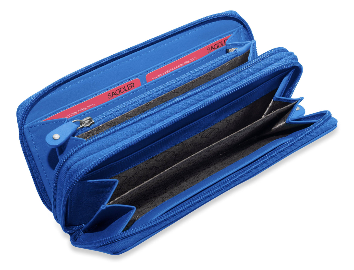 SADDLER GABRIELLA Leather Double Zip Around Purse - 8 Card Slots, Phone Pocket, and Coin Purse - RFID Protected