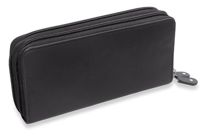 SADDLER GABRIELLA Leather Double Zip Around Purse - 8 Card Slots, Phone Pocket, and Coin Purse - RFID Protected