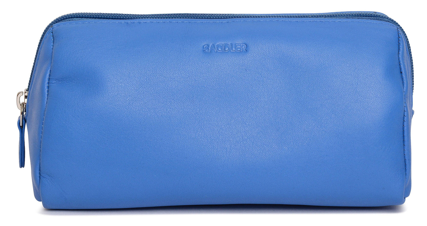 SADDLER MEGAN Leather Zip Top Cosmetic Bag - Large Capacity and Inner Zip Pocket - RFID Protected