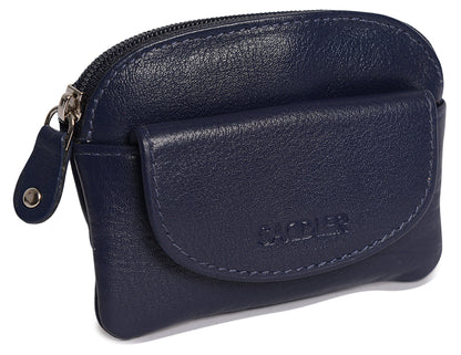 Compact Leather Zip-Top Coin Purse "Molly" – Handmade by Saddler | RFID Protected & Gift Boxed | With Front Pocket & Interior Key Ring