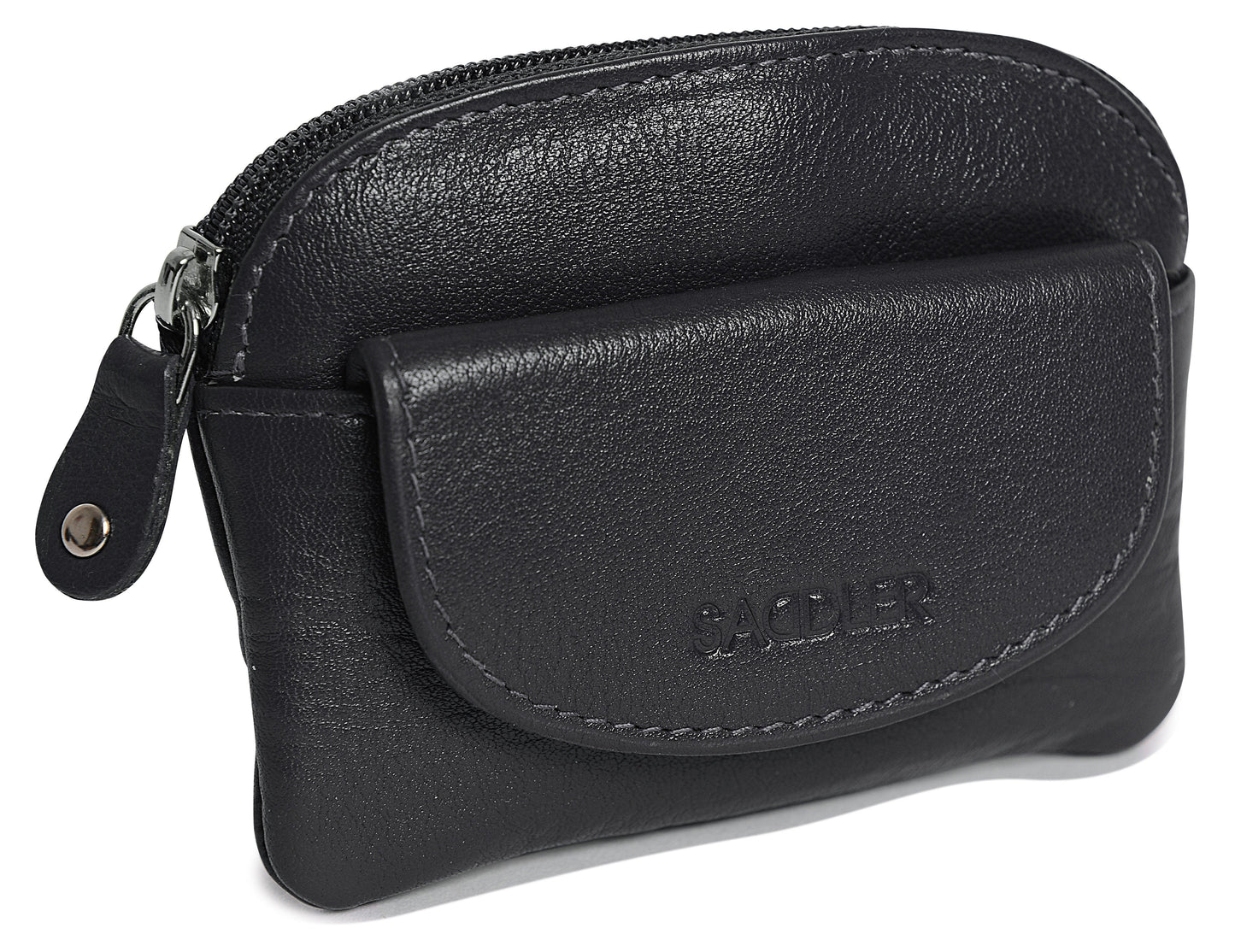 Compact Leather Zip-Top Coin Purse "Molly" – Handmade by Saddler | RFID Protected & Gift Boxed | With Front Pocket & Interior Key Ring