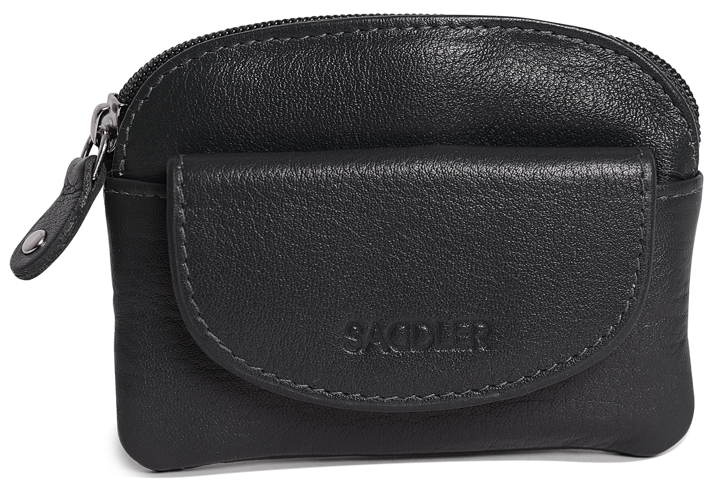 Compact Leather Zip-Top Coin Purse "Molly" – Handmade by Saddler | RFID Protected & Gift Boxed | With Front Pocket & Interior Key Ring