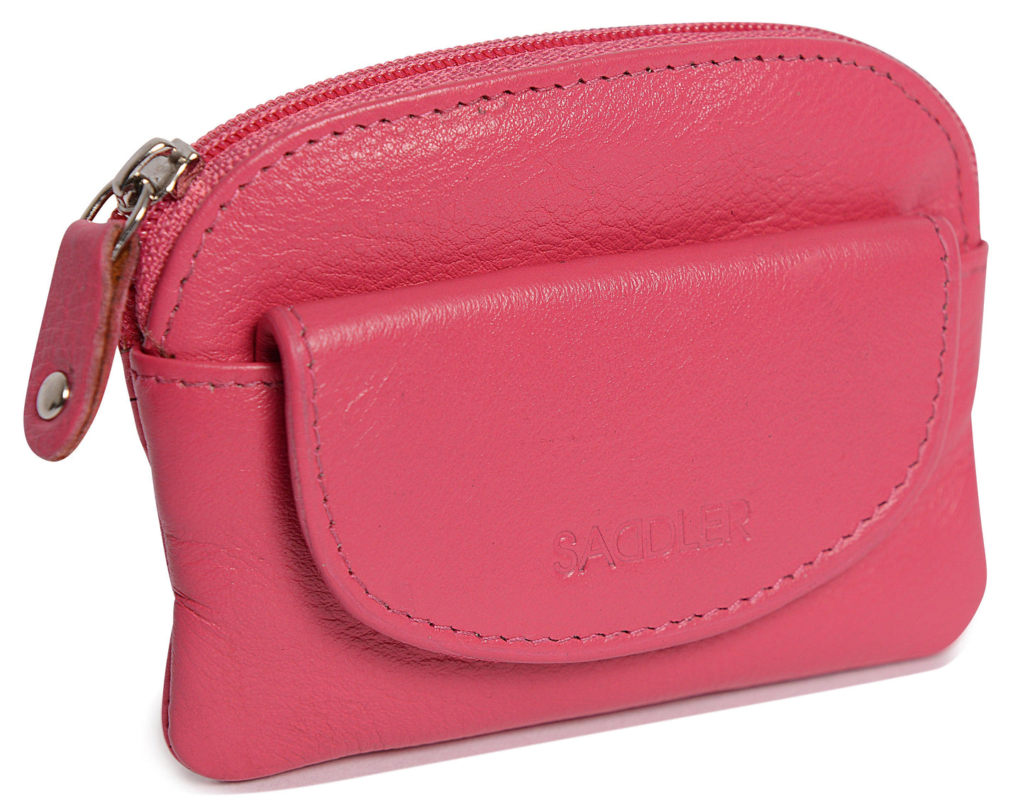 Compact Leather Zip-Top Coin Purse "Molly" – Handmade by Saddler | RFID Protected & Gift Boxed | With Front Pocket & Interior Key Ring