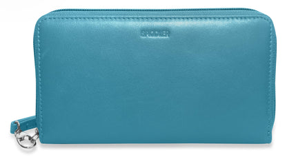 SADDLER SOPHIA Leather Zip Around Purse  - 15 Card slots, Mobile Phone Pocket,  Detachable Wrist Strap- RFID Protected