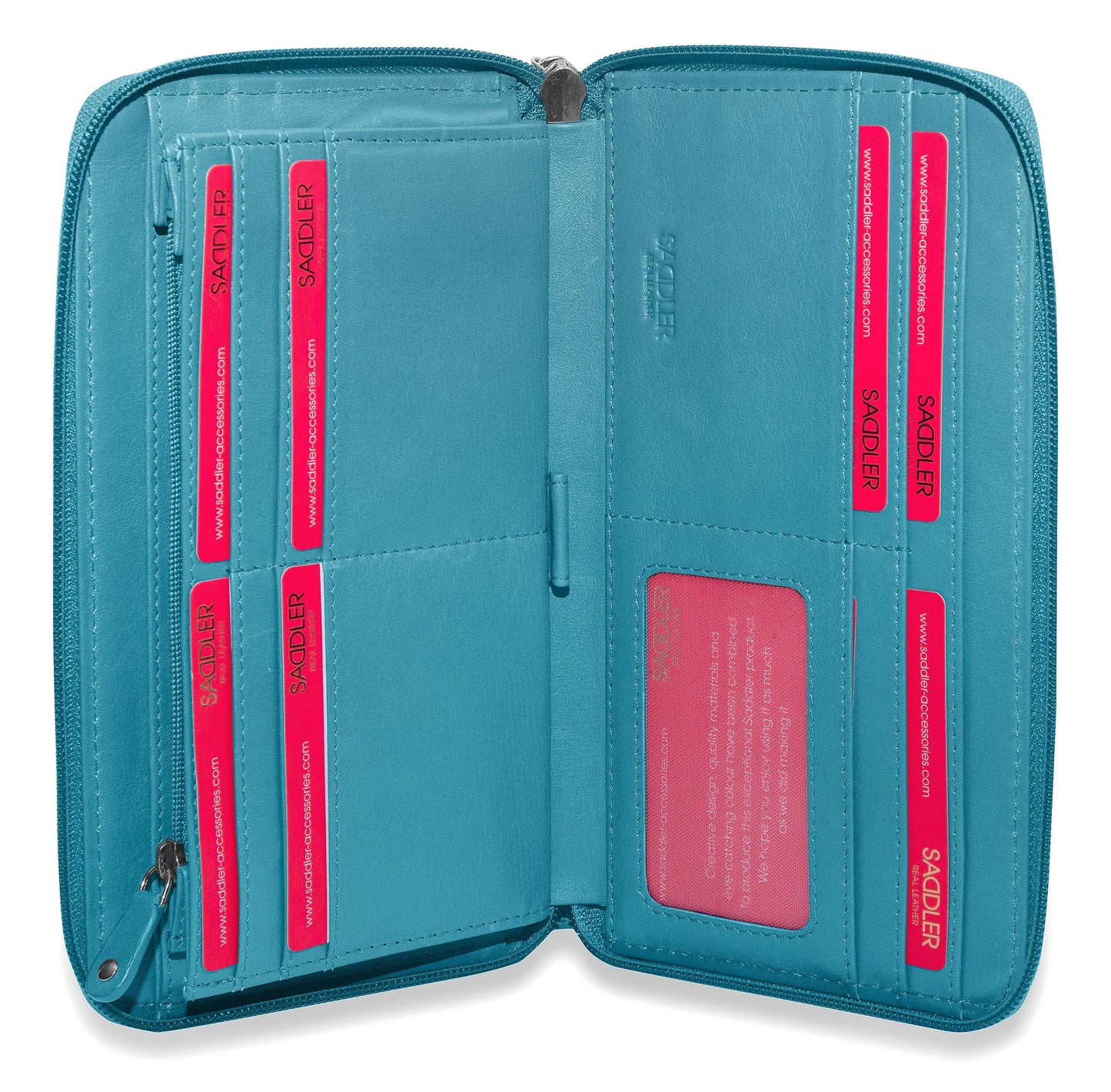 SADDLER SOPHIA Leather Zip Around Purse  - 15 Card slots, Mobile Phone Pocket,  Detachable Wrist Strap- RFID Protected