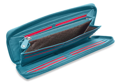 SADDLER SOPHIA Leather Zip Around Purse  - 15 Card slots, Mobile Phone Pocket,  Detachable Wrist Strap- RFID Protected