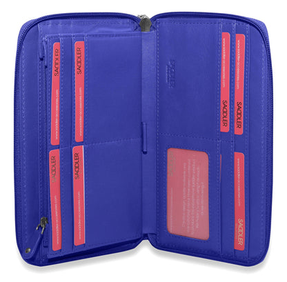 SADDLER SOPHIA Leather Zip Around Purse  - 15 Card slots, Mobile Phone Pocket,  Detachable Wrist Strap- RFID Protected