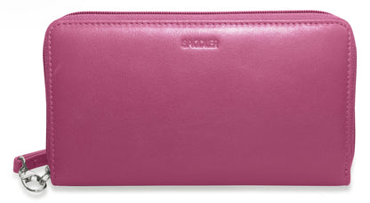 SADDLER SOPHIA Leather Zip Around Purse  - 15 Card slots, Mobile Phone Pocket,  Detachable Wrist Strap- RFID Protected