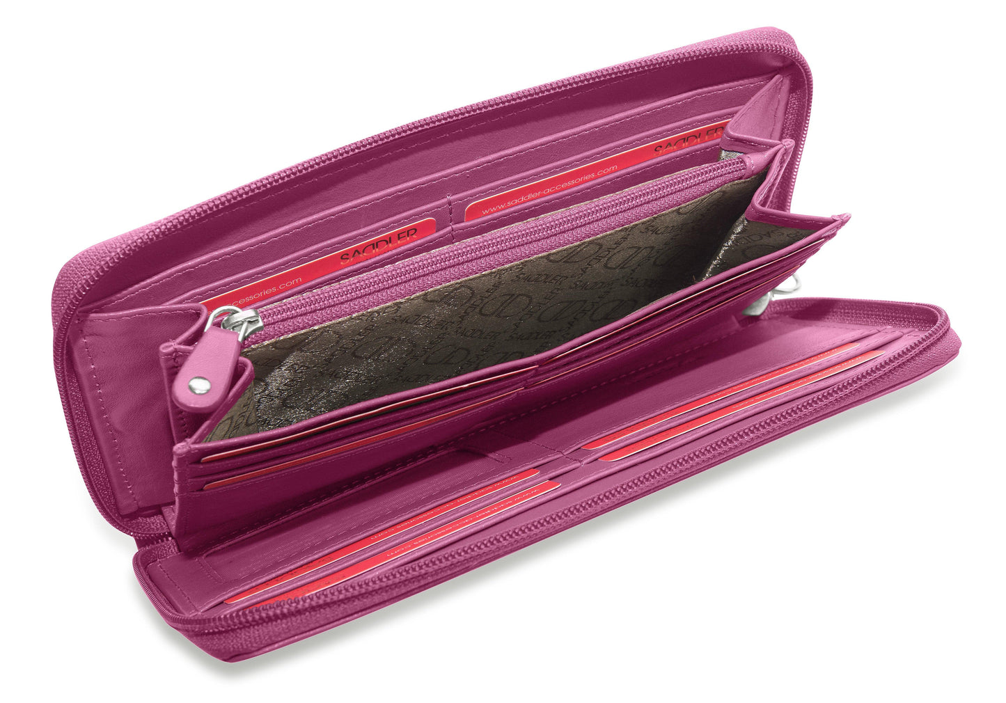 SADDLER SOPHIA Leather Zip Around Purse  - 15 Card slots, Mobile Phone Pocket,  Detachable Wrist Strap- RFID Protected
