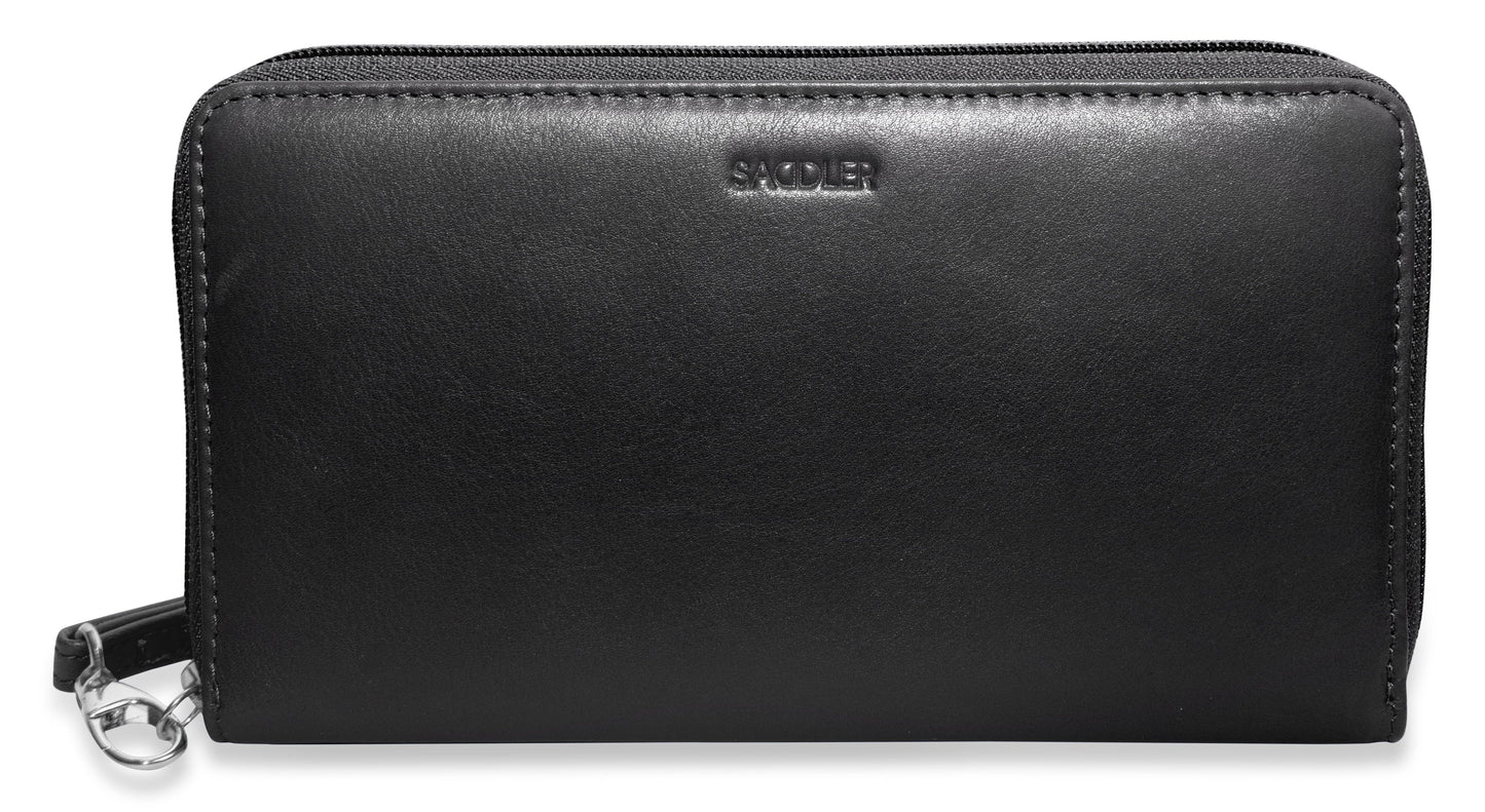 SADDLER SOPHIA Leather Zip Around Purse  - 15 Card slots, Mobile Phone Pocket,  Detachable Wrist Strap- RFID Protected