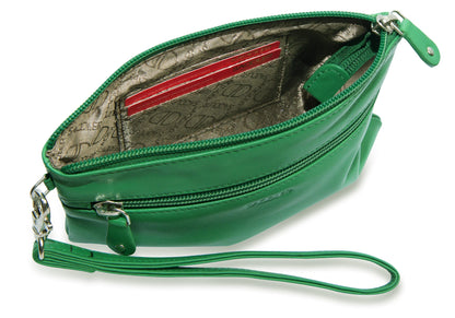 SADDLER SCARLETT Leather Zip Top Mini Clutch - Phone Holder with Detachable Wrist Strap - RFID Protected