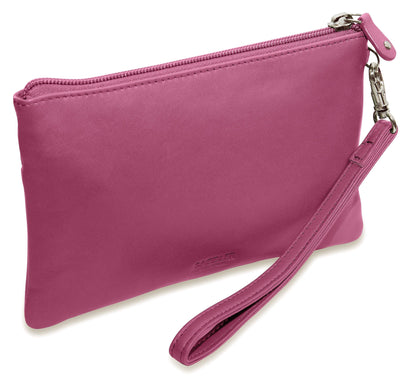 SADDLER SCARLETT Leather Zip Top Mini Clutch - Phone Holder with Detachable Wrist Strap - RFID Protected