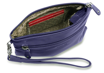 SADDLER SCARLETT Leather Zip Top Mini Clutch - Phone Holder with Detachable Wrist Strap - RFID Protected