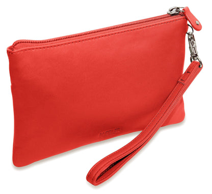 SADDLER SCARLETT Leather Zip Top Mini Clutch - Phone Holder with Detachable Wrist Strap - RFID Protected