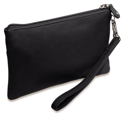 SADDLER SCARLETT Leather Zip Top Mini Clutch - Phone Holder with Detachable Wrist Strap - RFID Protected