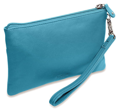 SADDLER SCARLETT Leather Zip Top Mini Clutch - Phone Holder with Detachable Wrist Strap - RFID Protected
